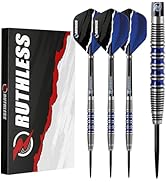 RUTHLESS Blue Falcon Professional Tungsten Steeltip Darts Set in 23g and 25g, with Flights and St...