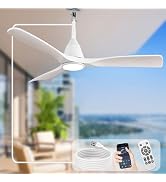 Depuley 52-inch Ceiling Fans with Light: White Outdoor Ceiling Fans with Remote APP Control - LED...