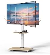 Rolling TV Stand with Wheels, Mobile TV Cart for 32-75 Inch Flat Screen TVs, Floor TV Stand with ...