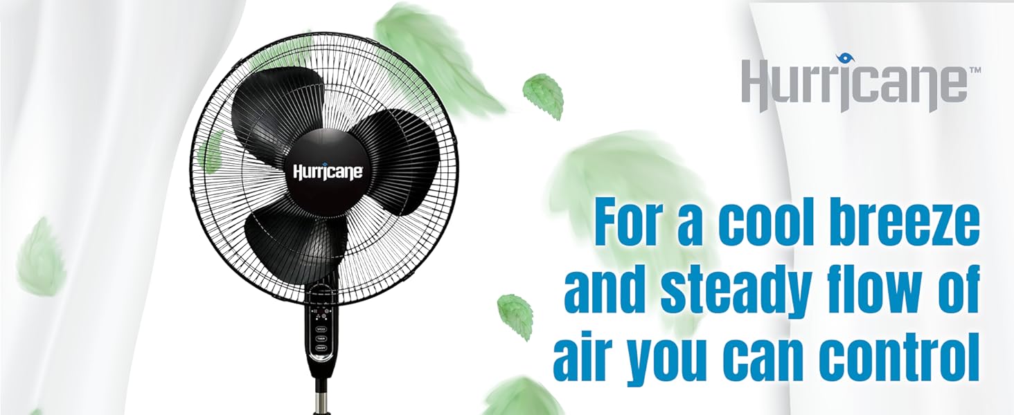 Hurricane Supreme 16" 3 Speed Oscillating Stand Pedestal Fan with Remote, Black