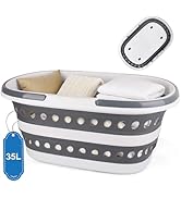 35L (9.25 Gallon) Collapsible Laundry Basket with Wheels, Large Collapse Laundry Basket with Hand...