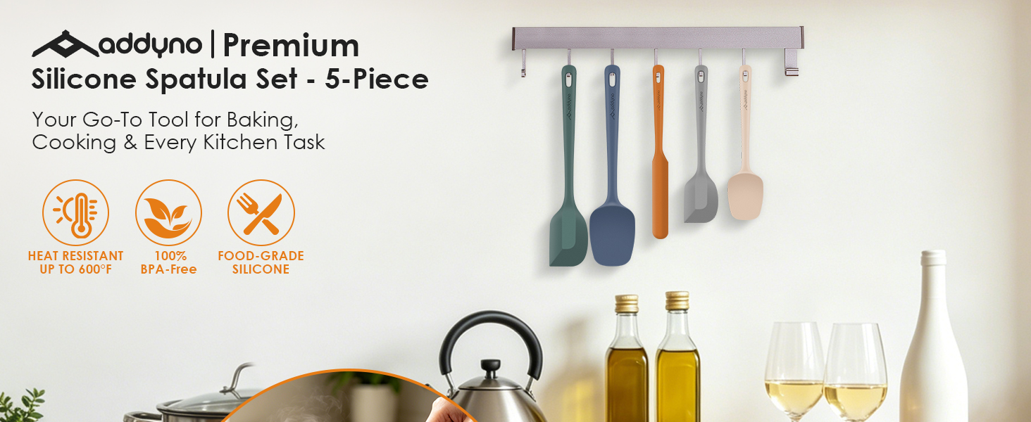 Addyno 5-piece silicone spatula set, heat-resistant, BPA-free, food-grade for cooking
