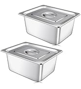 2 Pack Hotel Pan With Lids, Steam Table Pans 1/2 Size x 6 Inch Deep, Commercial Stainless Steel P...