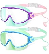 Vvinca Kids Swim Goggles with Nose Cover &amp; Attached Earplugs, Anti-Fog Wide View Swimming Goggles...