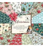 24 Sheet 6"X6" Christmas Flower Leaves Birds Snowflakes Vintage Decorative Craft Paper Pad, 160GS...