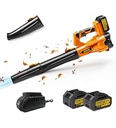GRASS ONE Cordless Leaf Blower, 450CFM/125MPH Six-Speed Adjustment, 2 * 4.5Ah 21V Batteries, High...