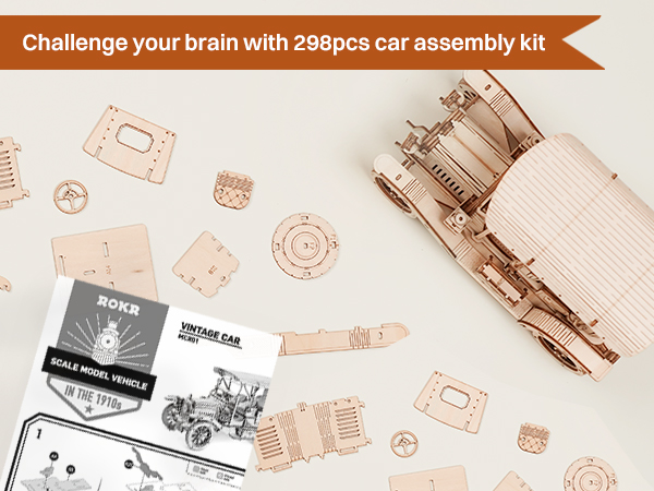 rokr 3d wooden puzzle car model kit mc801-assembly-kit