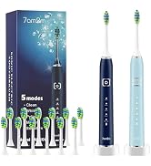 7AM2M Sonic Electric Toothbrush with 12 Brush Heads for Adults&amp;Kids, 2 Pack | One Charge for 120 ...
