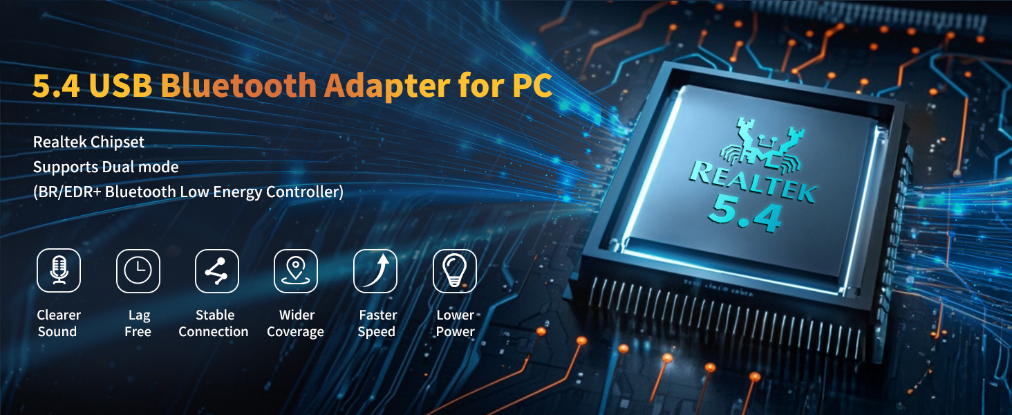 USB Bluetooth 5.4 Adapter for Desktop PC: Long Range Wireless Dongle with 5dBi Antenna Plug & Play