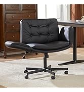 amseatec Criss Cross Chair with Armrests &amp; Wheels, PU Leather Vanity Chair, Comfortable Adjustabl...