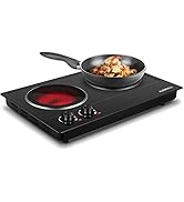CUSIMAX Double Burner, 1800W Ceramic Electric Hot Plate for Cooking, Dual Control Infrared Cookto...