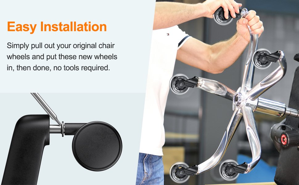 Office Chair Wheels Easy Installation with Universal Fit - Set of 5