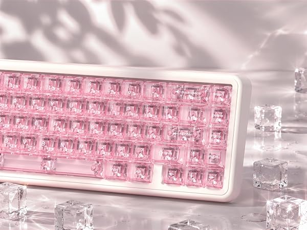 womier Pink keycaps Clear,Crystal jellyTransparent Keyboard keycaps 60 75 100 Percent,MDA Profile