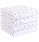 Homaxy 100% Cotton Terry Kitchen Towels(White, 13 x 28 inches), Checkered Designed, Soft and Supe...
