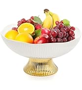 ZAVOOS Ceramic Fruit Bowl, 10 Inch Decorative Pedestal Bowl with Golden Feet, Large Modern Footed...