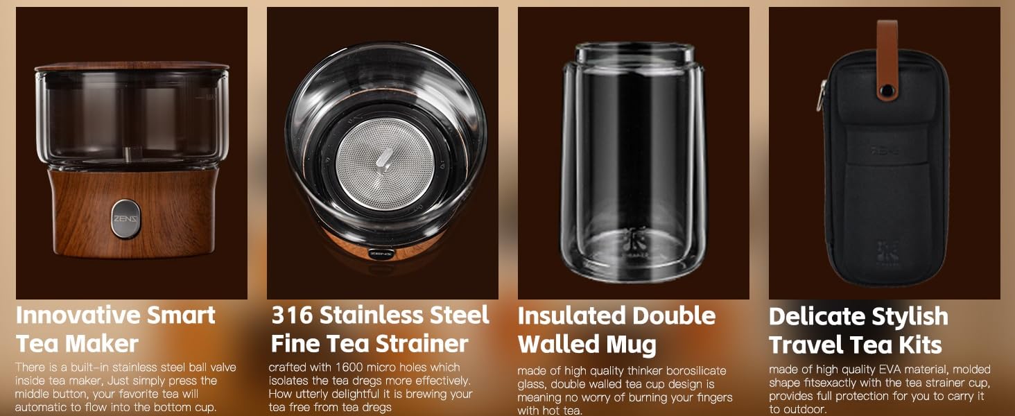 ZENS PAI 3.0 Version Modern Solo 3-in-1 One Touch Tea Maker Glass Tea Infuser