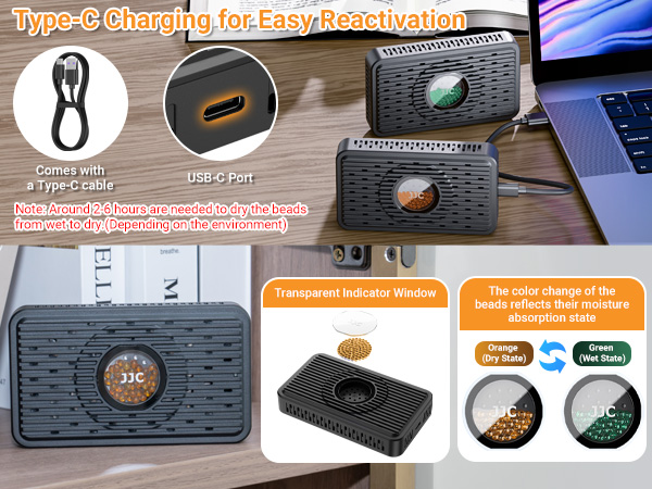 Rechargeable Desiccant Dehumidifier for Storage with USB-C Cable