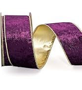 LaRibbons Christmas Ribbon Wired Purple Velvet Ribbons Purple Crushed Christmas Ribbon for Gift W...