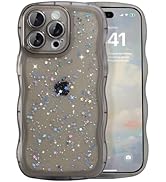 IAIYOXI Case for iPhone 15 Pro Max - Curly Wave Edge Design, Bling Glitter Star Shiny Case, Cute ...