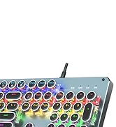 Typewriter Mechanical Gaming Keyboard with Mouse, Metal Panel Retro Keyboard with Round Keycap Bl...