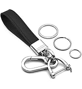 INFIPAR Multifunctional Car and Home Keychain Black Genuine Leather Key Chain and Metal Key Rings...