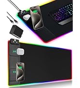 XXL Mouse Pad with Phone Holder, RGB Desk Mat with 15W Fast Charging, LED Large Gaming Mouse Pad ...