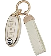 SUNCARACCL for Nissan Key Fob Cover with Leather Keychain, Soft TPU Full Cover Protection Key Cas...