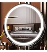 Gvnkvn 20" Vanity Mirror with Lights, LED Makeup Mirror, Large Round Mirror Lighted Makeup Mirror...