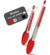 Riveira Red Tongs for Cooking with Silicone Tips | 9 and 12-Inch Pieces | Non-Stick Kitchen Grill...