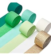 PartyWoo Crepe Paper Streamers 6 Rolls 492ft, Pack of Lime Green, Dark Green, Mint Green, Gold Pa...