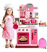 DRAMATION Kids Kitchen Playset, 27.1 Inches Play Kitchen with Sound and Light, Kitchen Set for To...