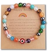 DLYFNVEV Empath Protection Happy Beads Natural Stone Healing Crystal Evil Eye Bracelet Jewelry Gi...