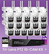 xmartO 16CH 16Pcs 6MP Tri-Lens PTZ Security Camera System, 16CH 4K WiFi 6 Mesh NVR with 1TB NVR, ...