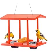 Apipi Hanging Wood Oriole Bird Feeder for Outdoors - 12.8" L Large Platform Baltimore Oriole Jell...
