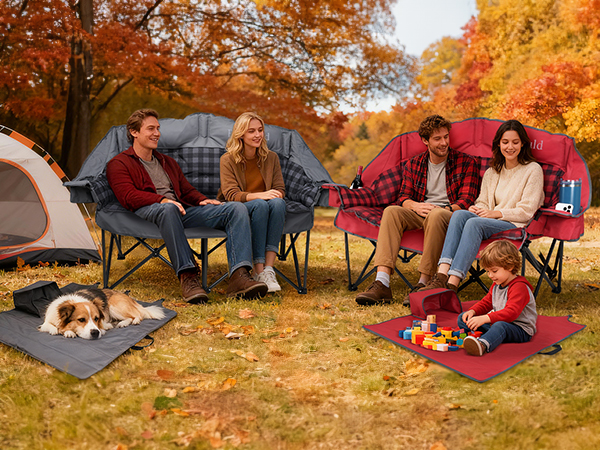 The multifunctional storage bag for camping loveseat can as a pet mat or kids’ picnic mat.