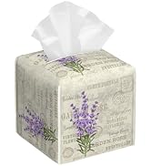 POIUBLE Leather Tissue Box Holder Lavender Flowers Tissue Box Cover Square Waterproof Tissue Hold...