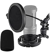 AT2020 Shock Mount with Pop Filter and Foam Windscreen, Noise Reduction Microphone Shock Mount Mi...