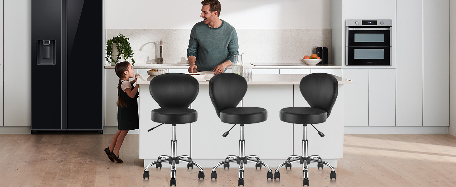 PVC Faux Leather Rolling Swivel Salon Stool Chair