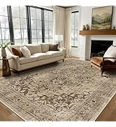 Jainmy 8x10 Brown Medallion Rugs for Living Room, Vintage Transitional Washable Large Rug for Bed...