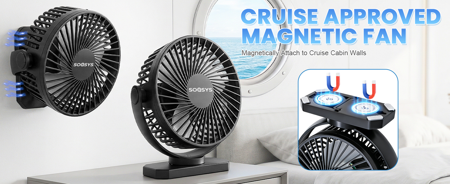Magnetic Cruise Fan Magnetic Fan for Cruise Ship Portable Travel Fan for Cruise Cruise Essentials