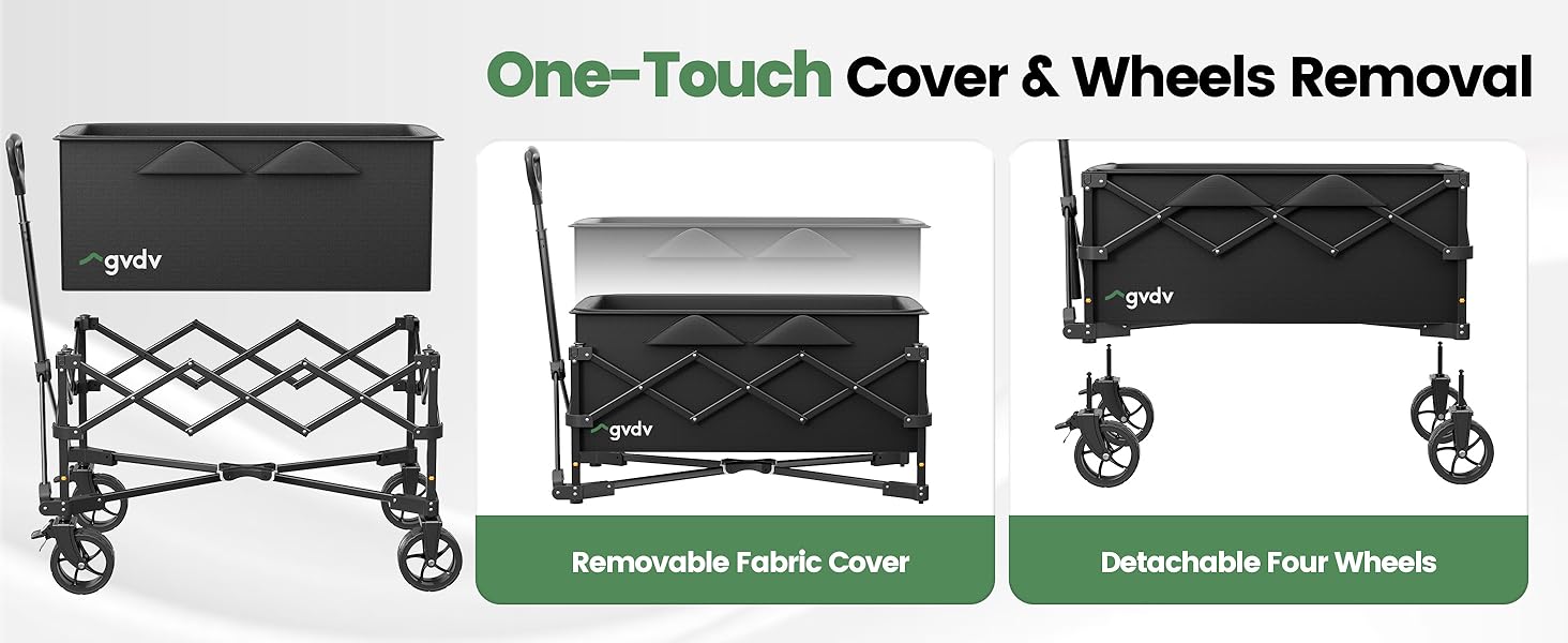 GVDV Wagons Carts Foldable, One-Touch Cover &amp;amp; Wheels Removal