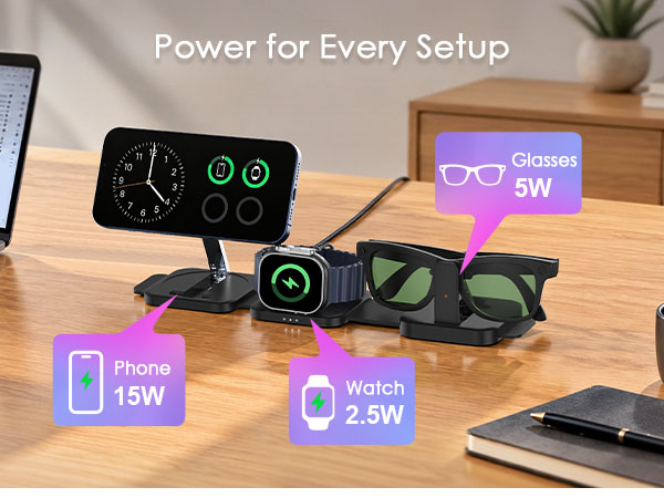 3 in 1 meta foldable charging station rayban apple watch iphone