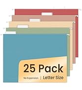 SUNEE Hanging File Folders Retro Colors, 25 Pack Letter Size File Folders with 1/5-cut Tabs, Stay...