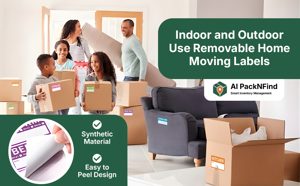 Indoor outdoor removable moving labels with synthetic easy peel material for home packing