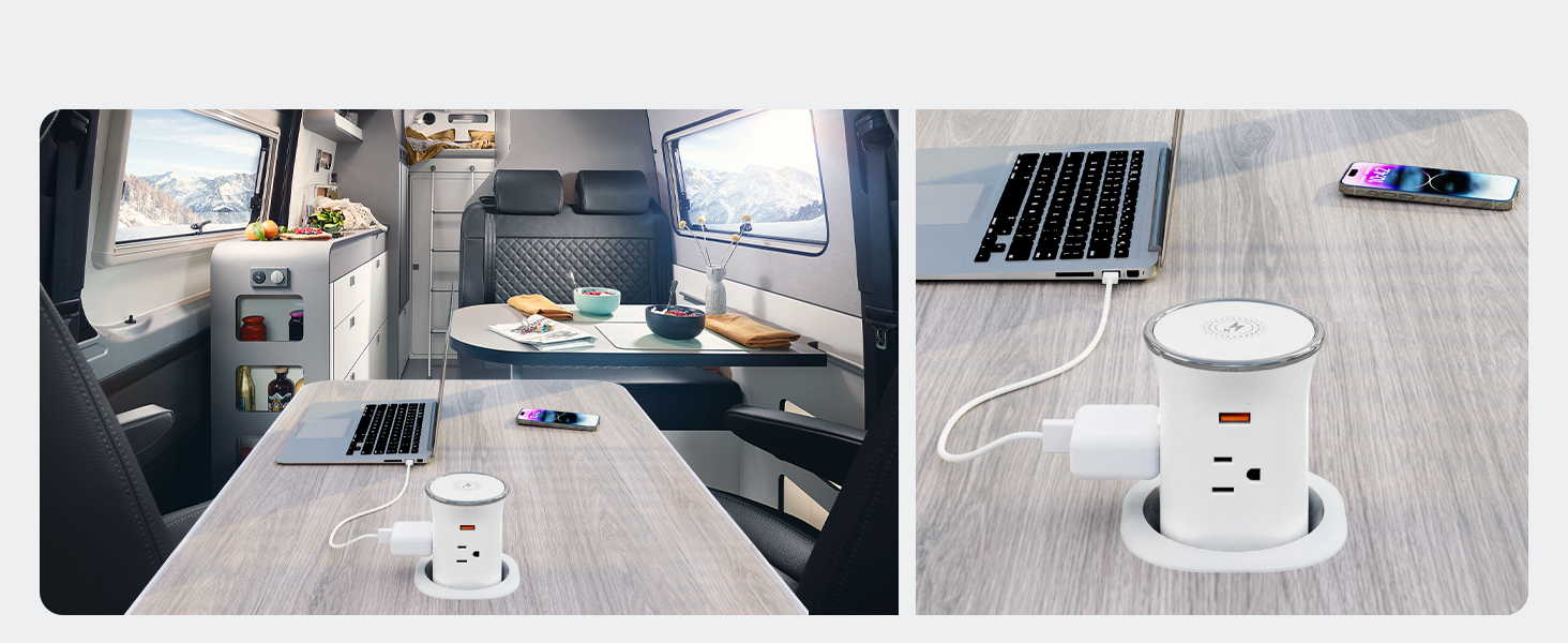 Pop Up Countertop Outlet with 15W Wireless Charger