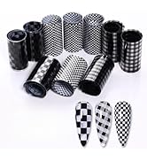 1 Box Nail Foil Transfer Stickers Decals, Print Black White Plaid Nail Art Sticker, Nail Art Desi...