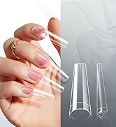 600PCS Half Cover Coffin Nail Tips - Acrylic Nail Tips, krofaue 12 Size Clear Nail Tips, Half Cov...
