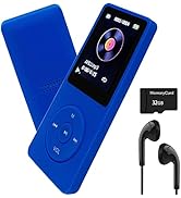 MP3 Player 32GB with Speaker Earphone Portable Mini Blue Music Player Support Voice Recorder E-Bo...