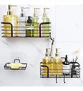 Shower Caddy, Adhesive Shower Organizer with Soap Dish and 4 Hooks, Rustproof Stainless Steel Sho...