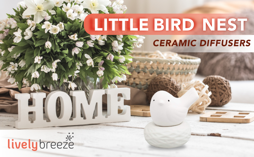 Lively Breeze Little Bird Nest, Non-Electric Ceramic Diffusers for Essential Oils and Aromatherapy